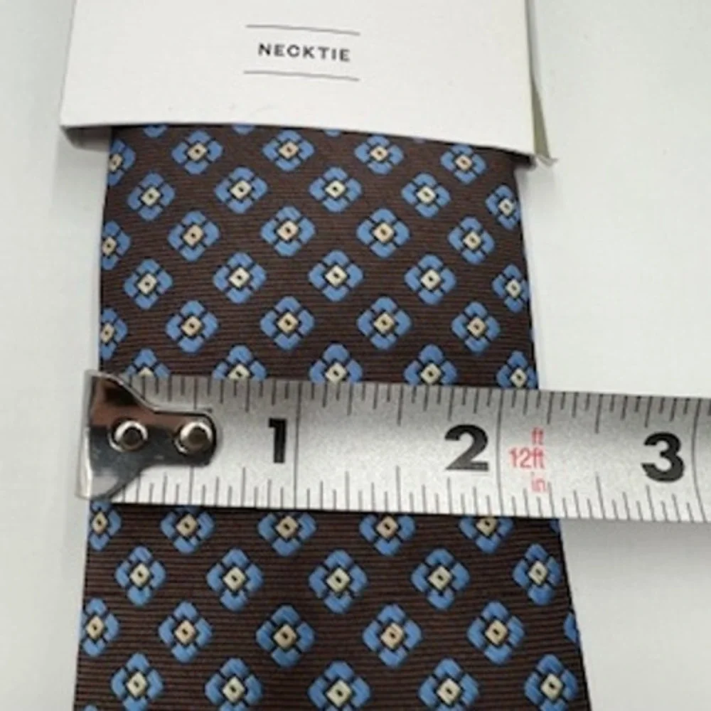 Goodfellow & Co Mens Brown Blue Geometric Floral Necktie Standard‎ Width